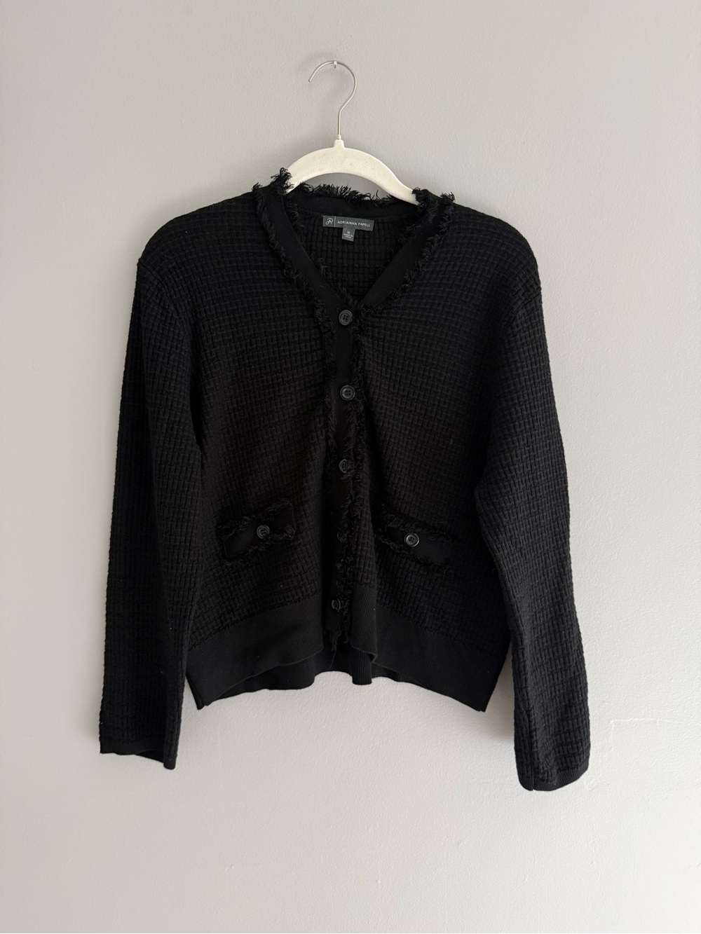 Adrianna Papell Black Waffle Knit Button-Up Cardigan
